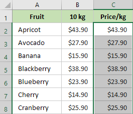 Pick a range in your table where you need to apply the mathematical operation.