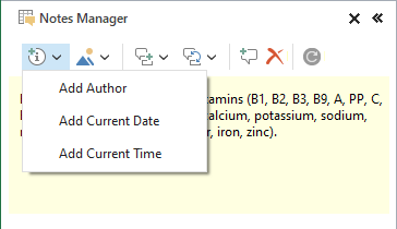 Use the Insert icon to add author, date, or time to a comment.