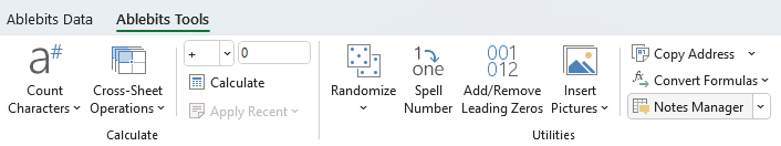Run the Notes Manager from the Ablebits Tools tab.