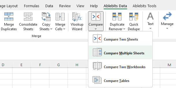 Start Compare Multiple Sheets.