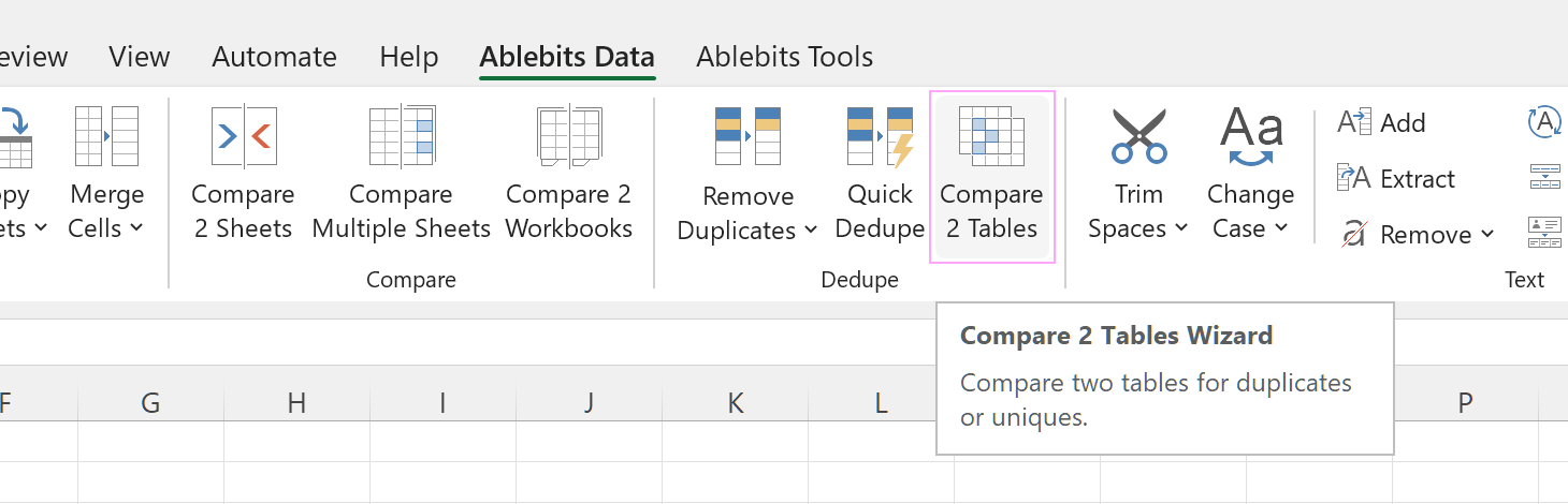 Click on icon to start Compare Two Tables Wizard.