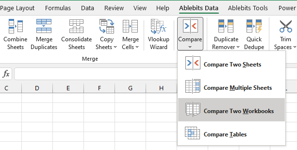 Here is the Compare Two Workbooks icon.