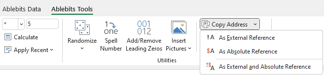 How to copy cell address as external or absolute reference.