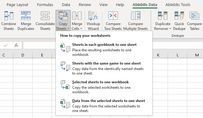 Or use the drop-down menu to select the merging option right away.