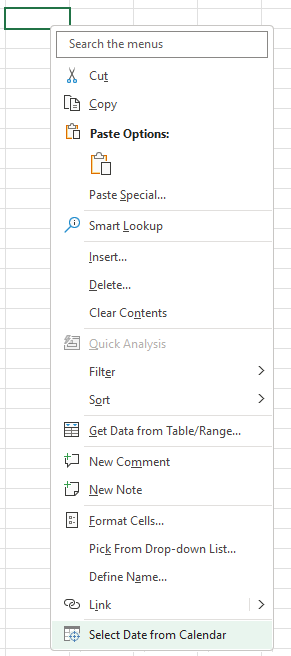 Select date from calendar in the context menu.