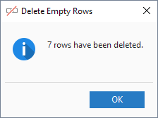A result message saying that 7 empty rows have been deleted.