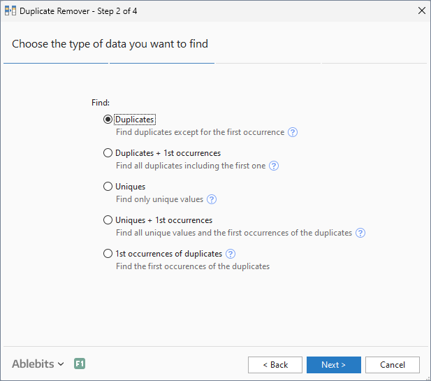 Choose the type of data.