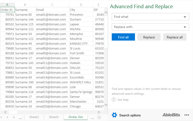 mac excel find and replace options