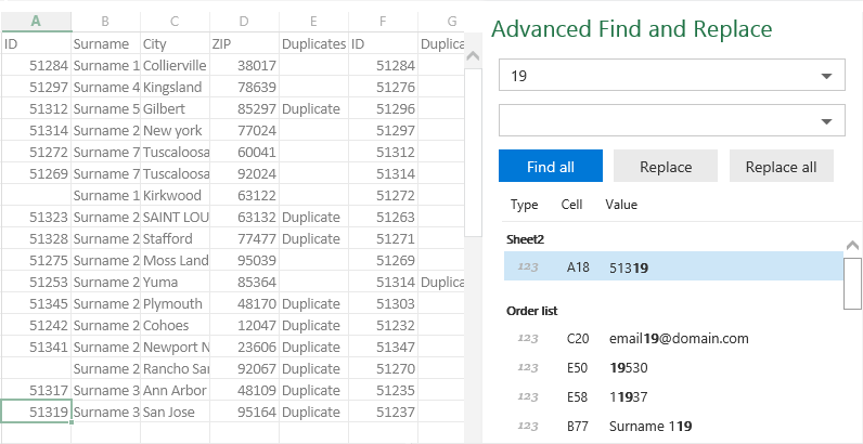 See the results organized by sheet.