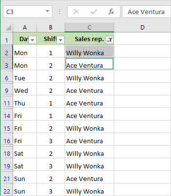 Filter by several cells in Excel.