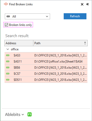 how to find broken links in excel