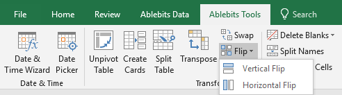 Click Flip on the Ablebits Tools tab and choose the way to reverse the data.