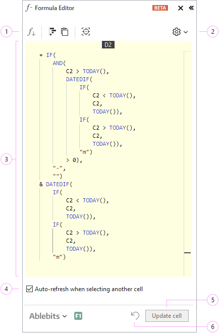 Formula Editor pane