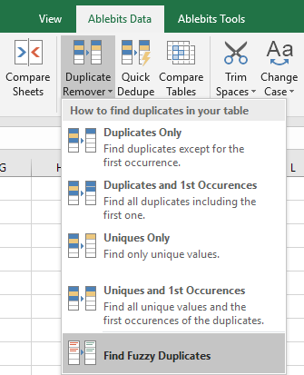 Find Fuzzy Duplicates on the Ablebits Data tab.