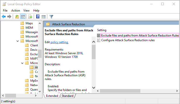 Exclude files and paths from Attack Surface Reduction Rules.