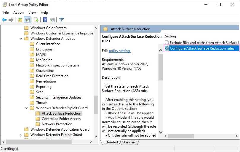 Configure Attack Surface Reduction rules.