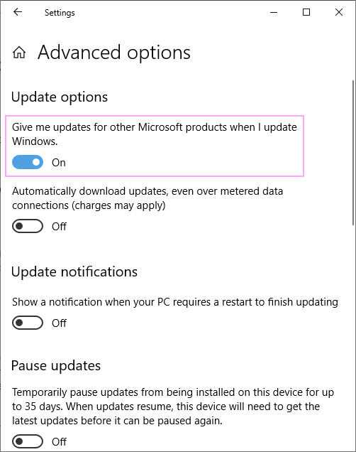Give me updates for other Microsoft products when I update Windows.
