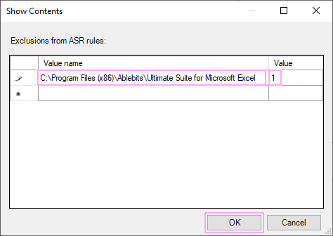 Enter the Value name. Enter the Value name.