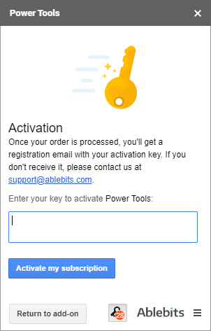 Enter your key to activate your subscription.