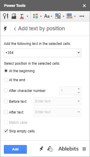 Add text by position in Google Sheets.