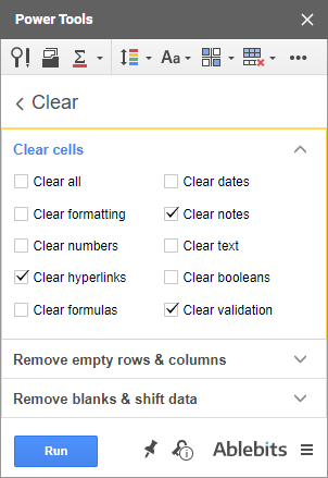 Clear various types of data from the selected range.