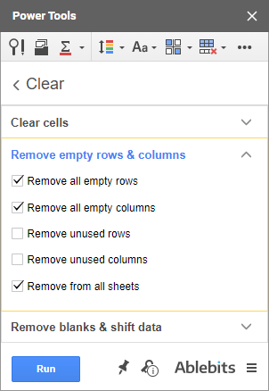 Choose to delete empty rows and columns.