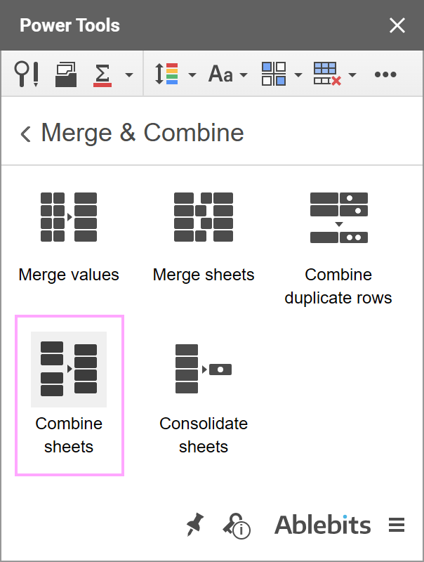 The Combine Sheets icon in Power Tools.