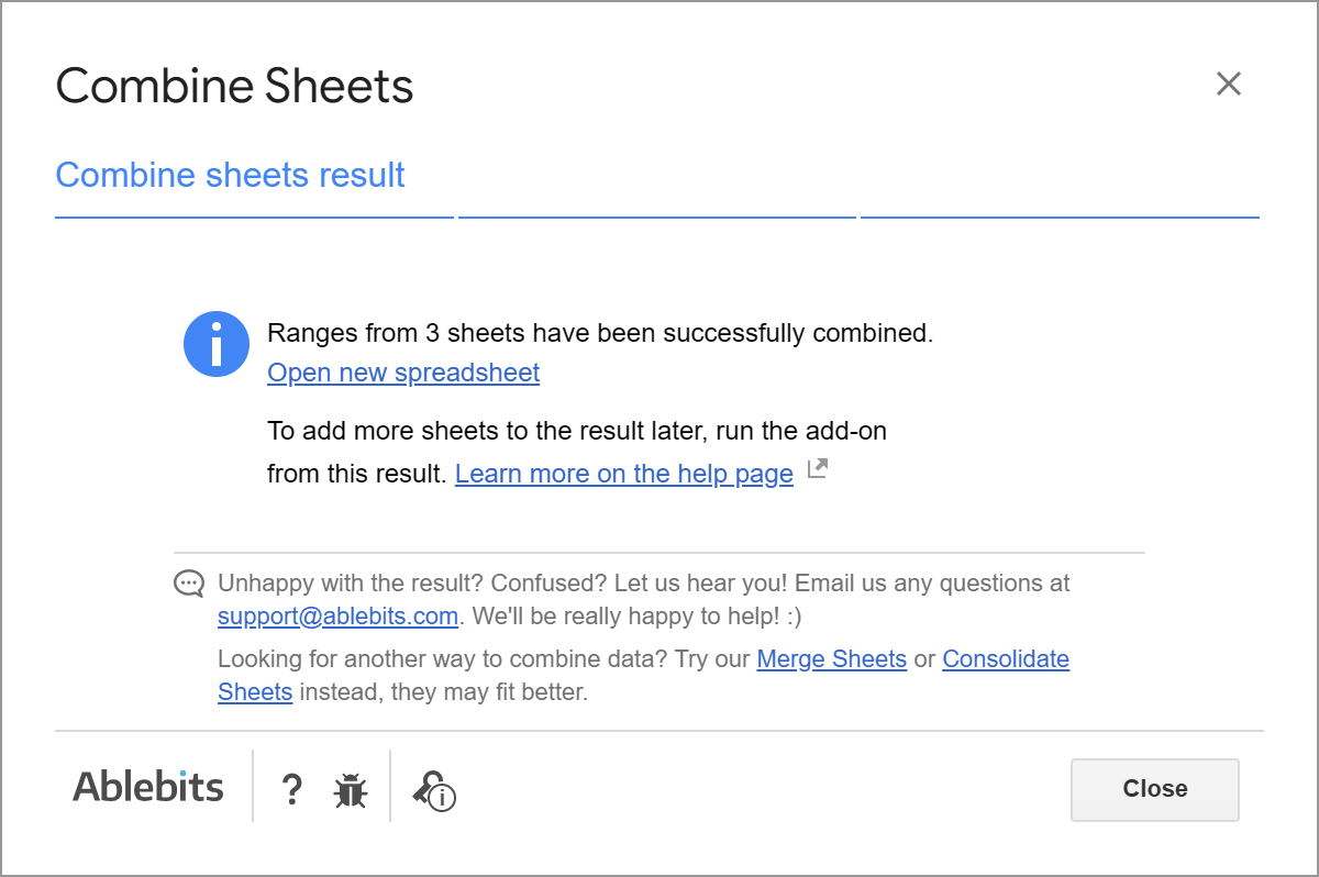 Get the result message saying how may tables were joined.