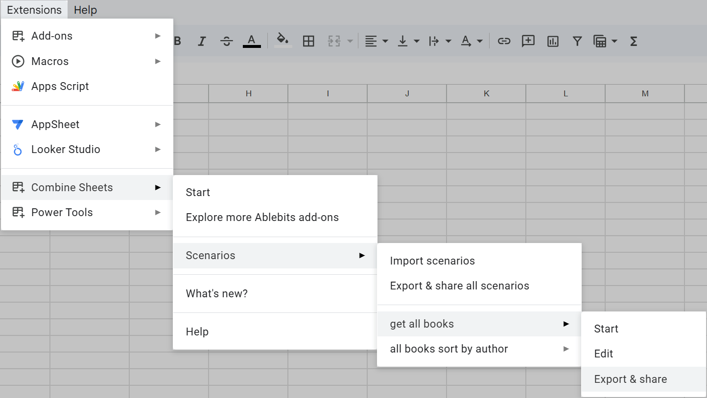 Export and share one Combine Sheets scenario.