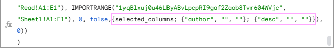 Sorted columns in the formula.