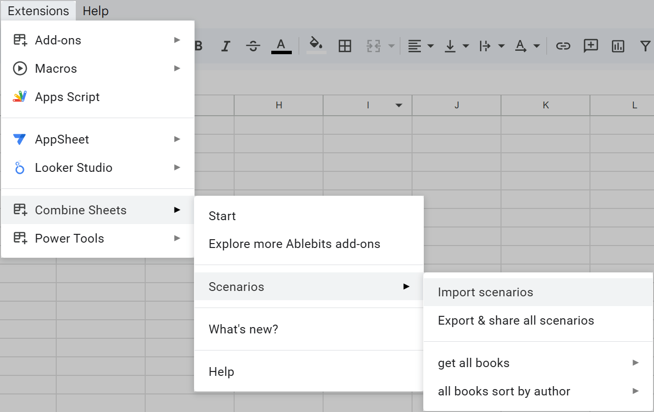 Import scenarios to Combine Sheets.