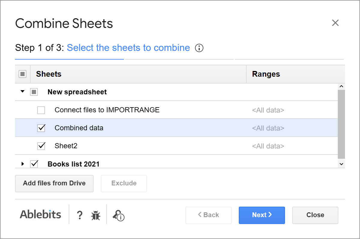 Select the resulting sheet as well as the sheet(s) you want to add.