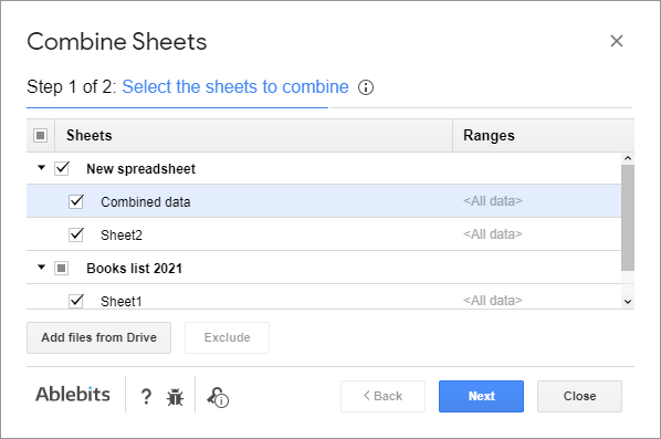 Select the resulting sheet as well as the sheet(s) you want to add.