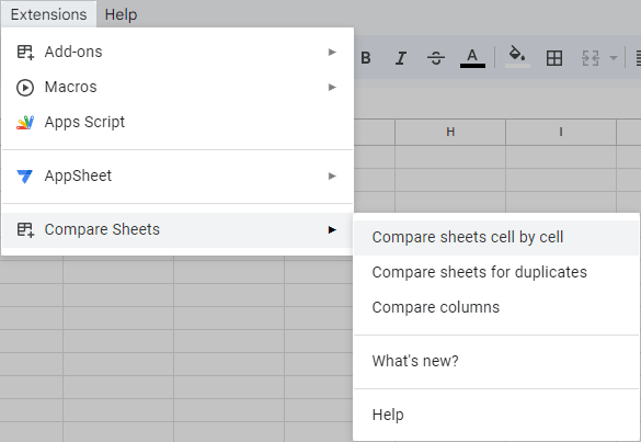 Run Compare sheets tool from the Google Sheets menu.
