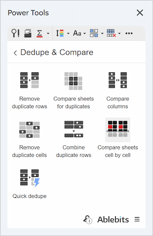 The Compare sheets cell by cell icon in Power Tools.