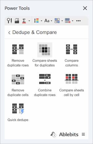 The Compare sheets for duplicates icon in Power Tools.