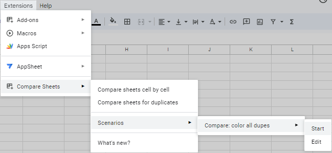 Start the scenarios for Compare Sheets.
