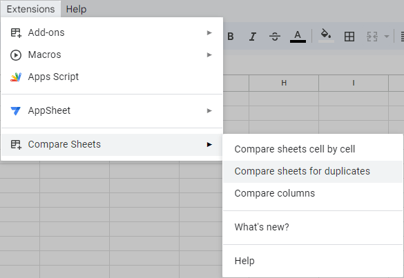 Run Compare sheets tool from the Google Sheets menu.