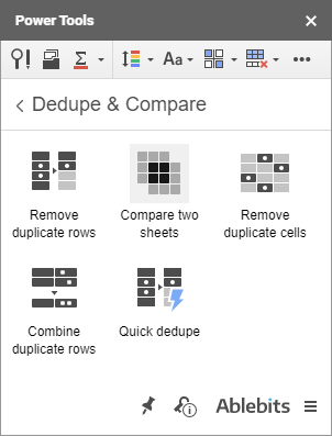 Compare two sheets in Power Tools. Compare two sheets in Power Tools.