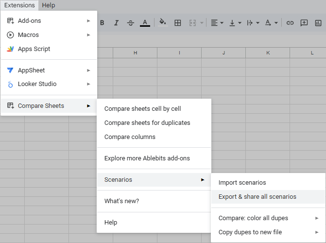 Export & share all scenarios from Compare Sheets.