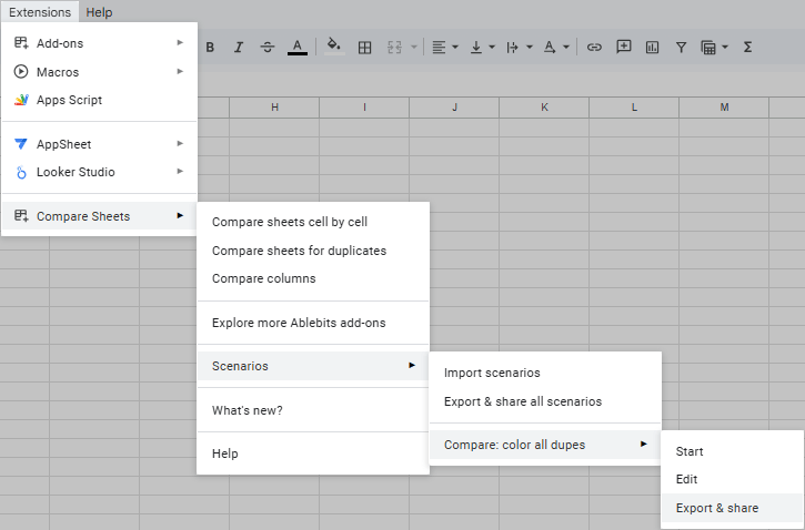 Export a specific scenario from Compare Sheets.