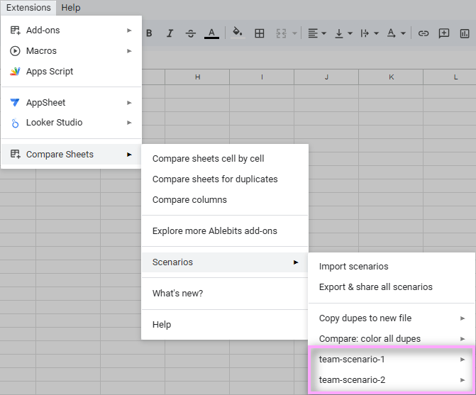 Find imported scenarios in Compare Sheets.