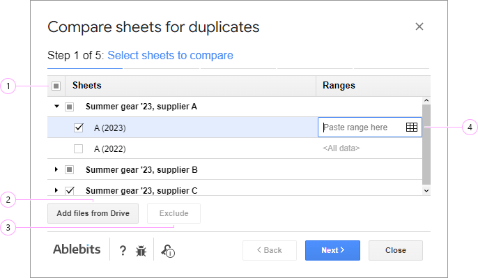 Options of the first step.