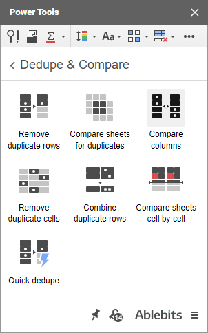 Compare columns in the Dedupe & Compare group in Power Tools.
