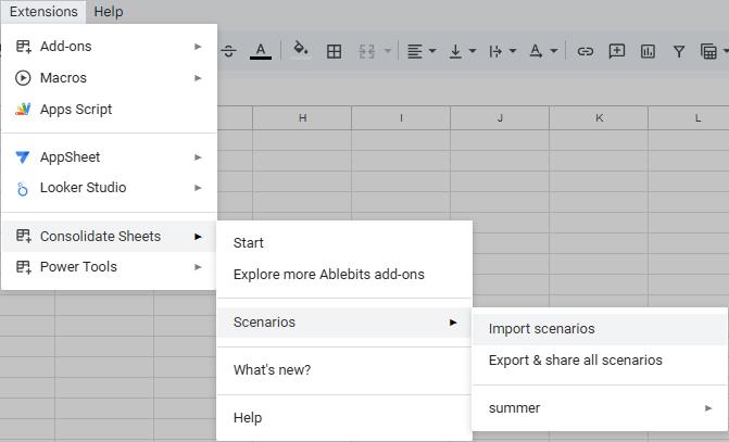 Import scenarios to Consolidate Sheets.