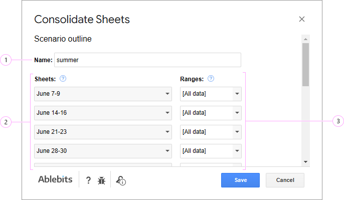 Scenario outline for Consolidate Sheets.