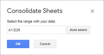 Identify the range to consolidate in Google Sheets.