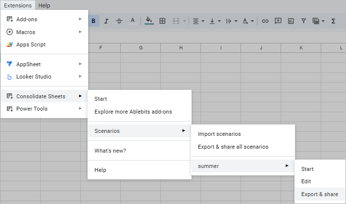 Export and share one Consolidate Sheets scenario.