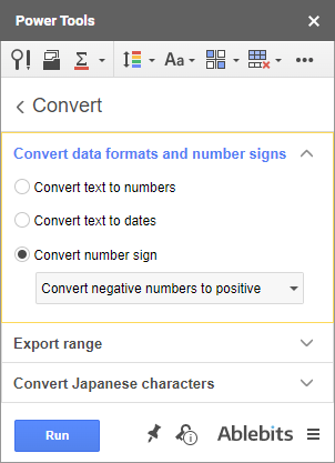 Convert data formats and number signs.