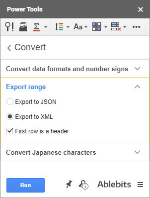 Export range to JSON or XML.